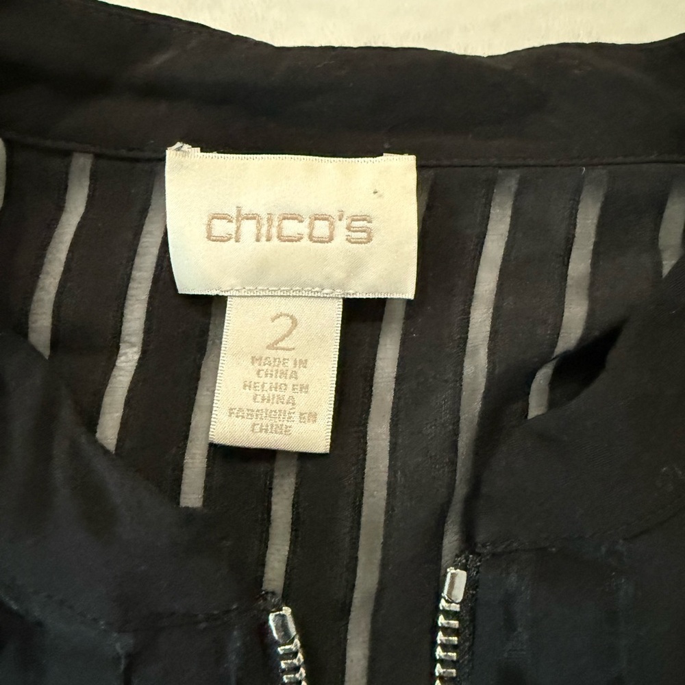 Chicos 2 Size Large Womens Bomber Jacket Black Lace FloraL Lightweight CH1 - Picture 2 of 5